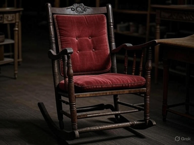 Victorian rocking chair with red velvet cushions